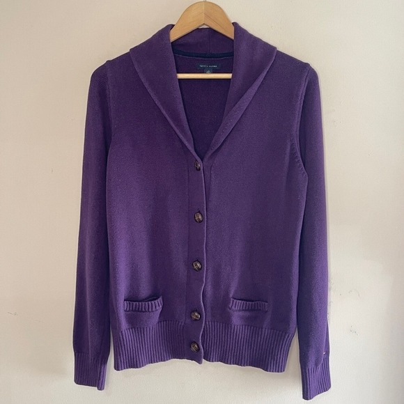 TOMMY HILFIGER Purple Cotton Blend Button-Front Cardigan, Large - Picture 1 of 7